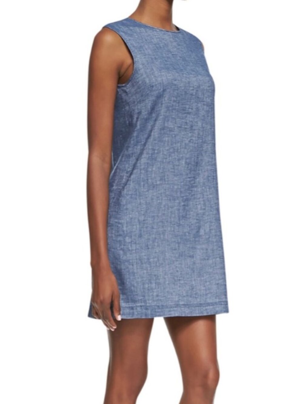 Theory Narlica Sleeveless Linen Chambray Shift Dress in Deep Denim Chambray 2